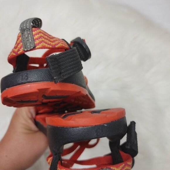 Size 13 Chaco Kid's ZX1 Ecotread Red Orange Yellow - Picture 4 of 5